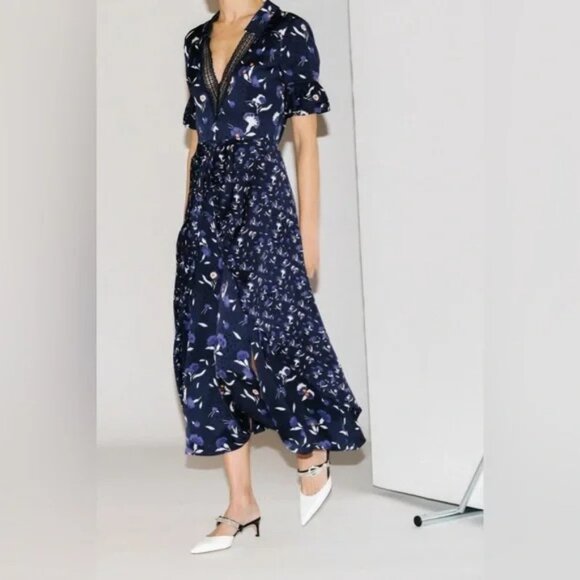 Self Portrait Navy Botanical Print Twisted Dress – 4 - Picture 1 of 10